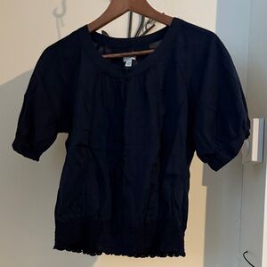 Odille Navy Embroidered Short Sleeve Blouse